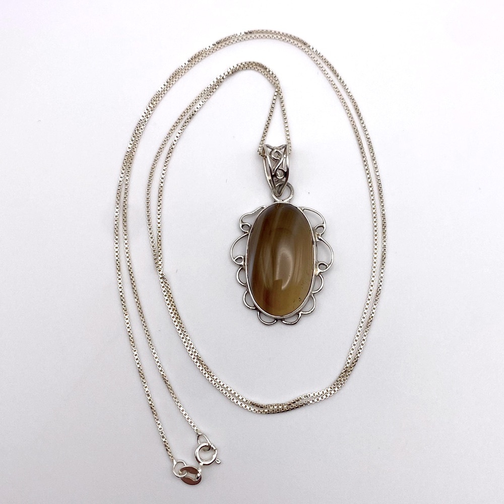 Sterling Silver 925 Agate Gemstone Necklace
